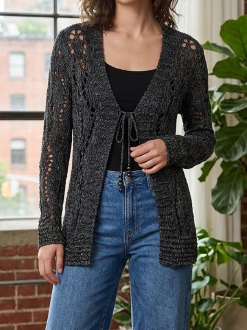 CHICO’S Crochet Tie Front Cardigan Y2K Inspired Small